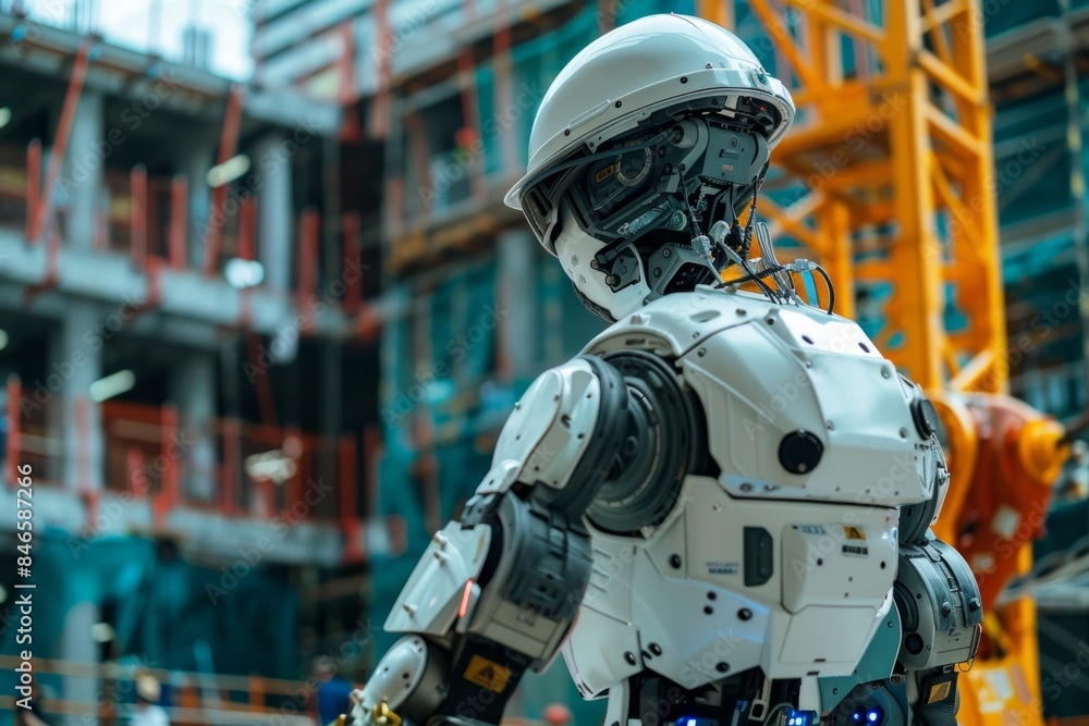 Poster robotics in construction: engineer oversees site operations in japan generative ai