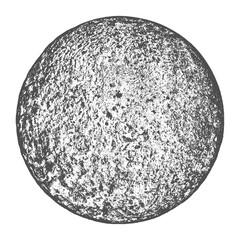 Full moon isolated. Night space. Earth, planet isolated on white background. Abstract black stamp texture round shape. Grainy circle textured design elements. Vector illustration. EPS 10.