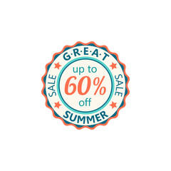 Great summer sale label. Special shopping offer, season sale prices flat vector illustration