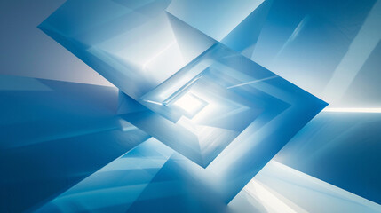 Obraz premium Blue and grey glossy squares abstract tech banner design. Modern abstract blue background design with layers of transparent material in square shapes in random geometric patterns.