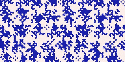 Faded electric blue glitch geo washed effect seamless border. Indigo dye grungy blotched distress abstract ribbon texture repeat. 