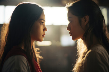 女, 女性, 2人, 見つめ合う女性, 友情, 対立, 愛, 不一致, Woman, female, two, staring women, friendship, conflict, love, disagreement