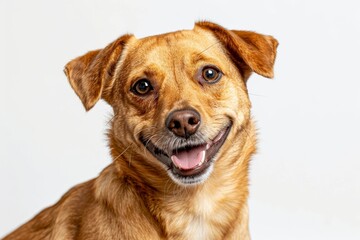 Happy brown dog with a big smile on a white background. Ideal for pet-related designs, articles, and projects.