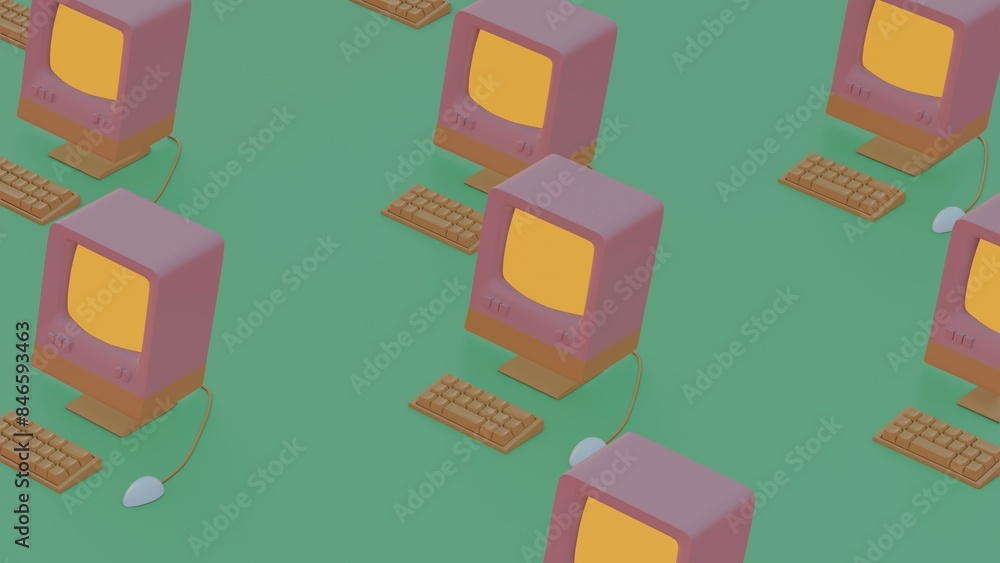 Poster retro computers in repetition: a nostalgic digital landscape