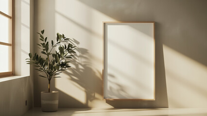 A Wooden Frame and White Canvas in Soft Shadows