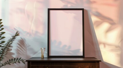 An empty poster frame mockup on the wall with natural bright light in the livingroom