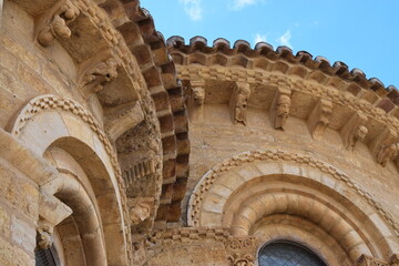 
Close-up of arches of ancient romanesque church in Spain, Europe on the camino to Santiago de Compostela