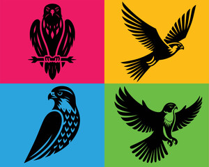Obraz premium Eagle, Falcon, Bird, Hawk Animal Silhouette Black Icon in Flat Design - Vector Illustration. flat eagle vector. flat icon. 