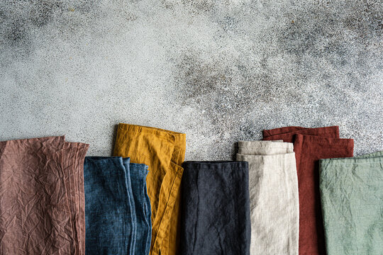 Top view of assorted textile napkins in flat lay