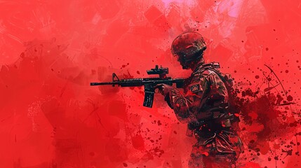 Patriotic US Soldier with Flag, Stylized Heroic Art