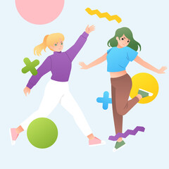 Young people hand drawn composition