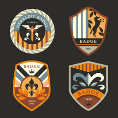 Flat heraldic badge set collection