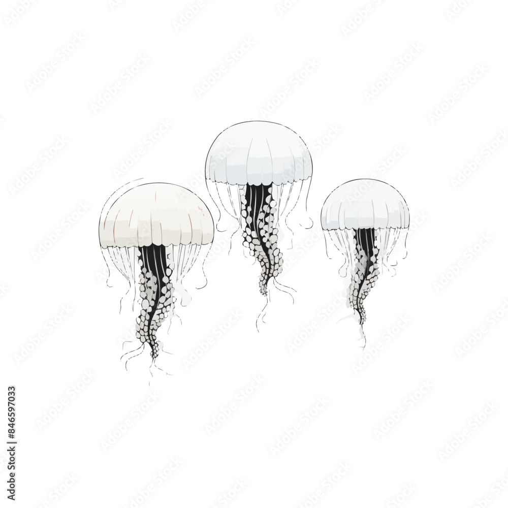 Poster jellyfish | minimalist and simple set of 3 line white background - vector illustration