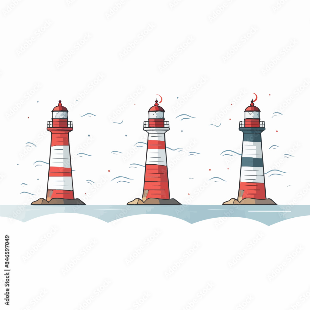 Poster lighthouse | minimalist and simple set of 3 line white background - vector illustration