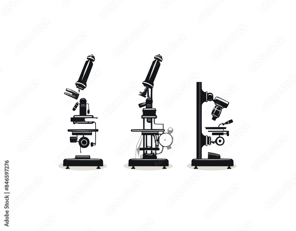 Poster microscope | minimalist and simple set of 3 line white background - vector illustration