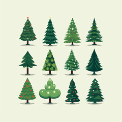 Set of Christmas Tree vector silhouettes, Xmas trees vector bundle, Christmas tree icons collection