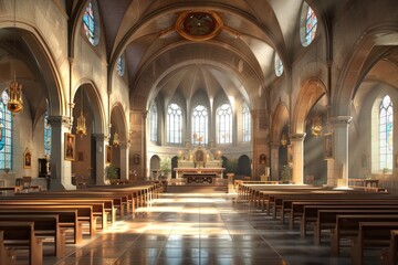 Fototapeta premium The church and the tables and chairs inside