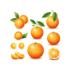 Set of fresh oranges. Orange fruit isolated on white background.