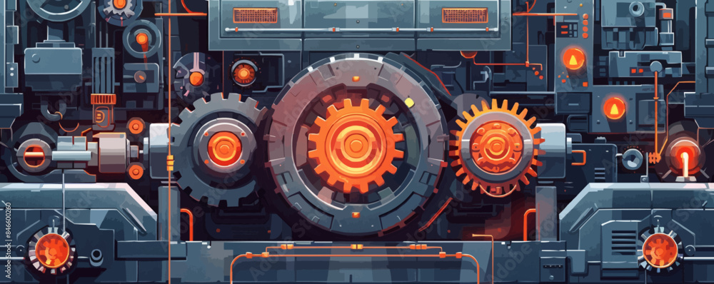 Poster steampunk gears and cogs in a mechanical device vector flat minimalistic isolated illustration