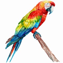 Obraz premium Beautiful watercolor clipart featuring a vibrant parrot, isolated on a white background
