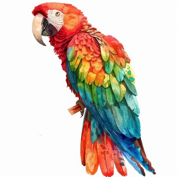 recommend clip art: Beautiful watercolor clipart featuring a vibrant parrot, isolated on a white background
