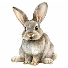 Fototapeta premium Delight in the whimsical charm of this watercolor clipart featuring a fluffy bunny, beautifully isolated on a pristine white background Perfect for adding a touch of sweetness to your designs