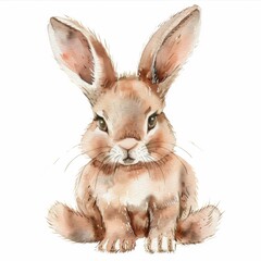 Obraz premium Delight in the whimsical charm of this watercolor clipart featuring a fluffy bunny, beautifully isolated on a pristine white background Perfect for adding a touch of sweetness to your designs