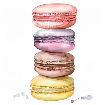 Vibrant watercolor clipart featuring a delightful stack of macarons