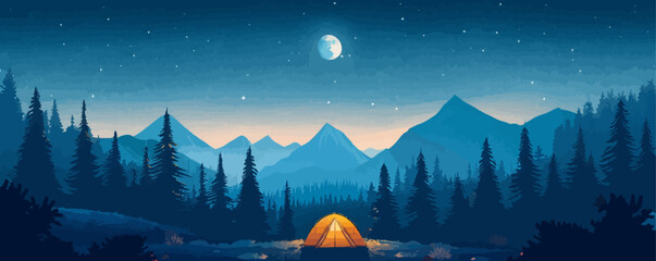 Starlit camping under the night sky Vector flat minimalistic isolated illustration