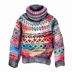 Watercolor clipart of a cozy winter sweater isolated on white background