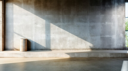 Empty room in grunge style used concrete walls and floor with interesting reflection from window. Interior environment background for presentation. Generative AI