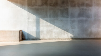 Empty room in grunge style used concrete walls and floor with interesting reflection from window. Interior environment background for presentation. Generative AI