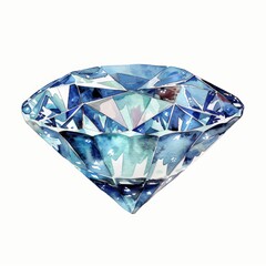 High-quality watercolor clipart of a sparkling diamond isolated on a white background