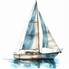 Fototapeta premium Beautiful watercolor clipart featuring a sailing boat isolated on a white background
