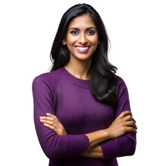 Obraz premium Confident woman smiling with arms crossed on transparent background