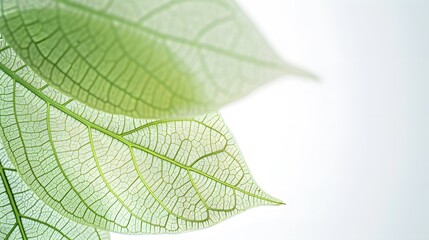 Obraz premium Green translucent leaves isolated on a white background. Copy space.