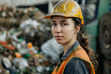 Local service workers cleaning reusing trash garbage saving planet from pollution recycling plant fabric Generative AI