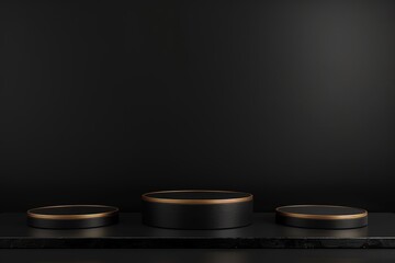 three podiums, luxury black luxury, black isolated background