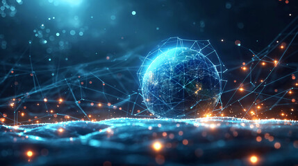 Futuristic Earth Network - Digital Globe with Connectivity Lines and Glowing Lights