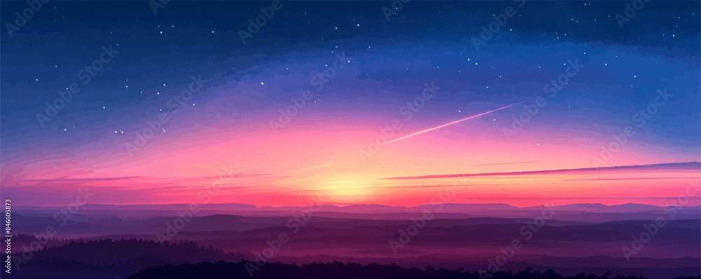 Poster lunar eclipse casting an ethereal glow over the landscape. vector flat minimalistic isolated