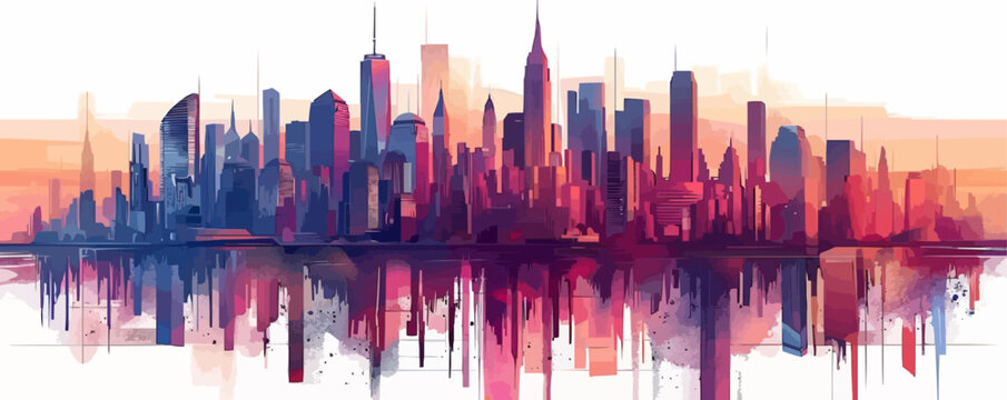 Futuristic city skyline with sleek skyscrapers. Vector flat minimalistic isolated