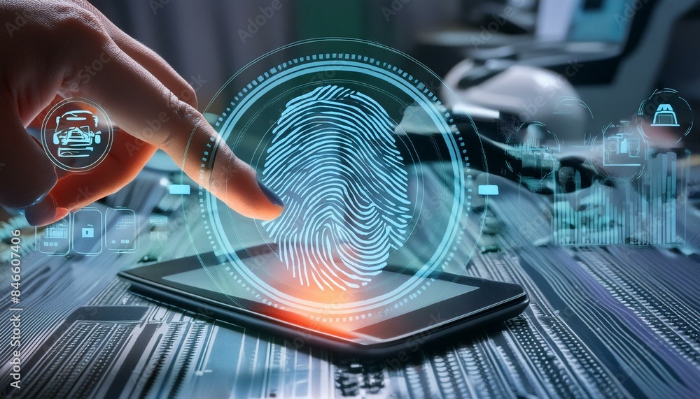 Poster digital illustration of fingerprint on screen. ai generated.ai generated
