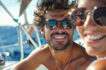 Luxury boat yacht shop cruise liner traveling through sea ocean teal water, Generative AI