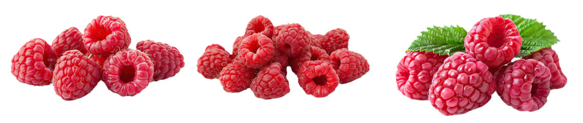 organic red ripe raspberry isolated on transparent background 