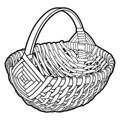 Fototapeta premium Cartoon hand drawn wicker basket isolated on white background. Vector line art doodle illustration