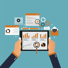 Tax payment concept. State Government taxation, calculation of tax return. Man fills the tax form, documents, calendar, calculator, laptop. Pay the bills, invoices, payrolls. Vector 