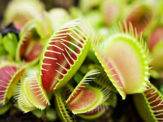 Closeup Venus flytrap ,Insectivorous plants ,Low Giant ,Dionaea muscipula ,needle-like-teeth ,venus fly catcher ,Cook's Carnivorous 