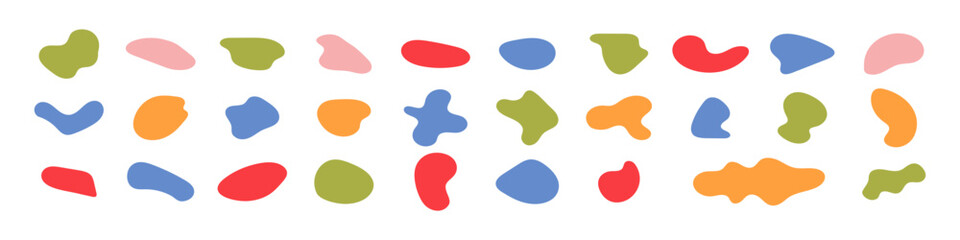 Set of Liquid shapes, round abstract organic elements. Colorful bobs. Blotch shapes in different color. Different blotch shapes collection.