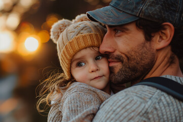 Tender family moment with father and child at sunset. Generative AI image