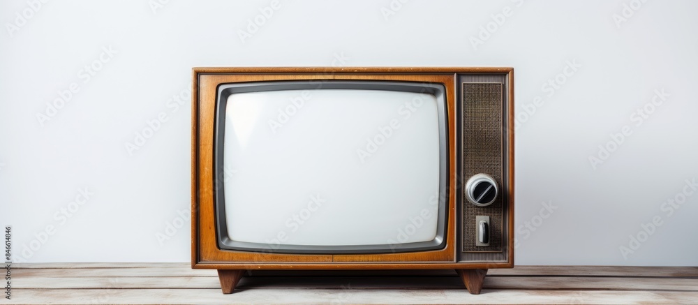 Aufkleber vintage tv on a white wooden surface with high contrast and available copy space image.